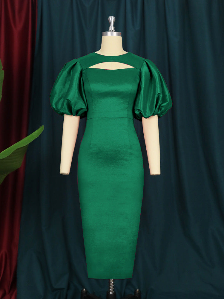 Vestido de noche con mangas de linterna