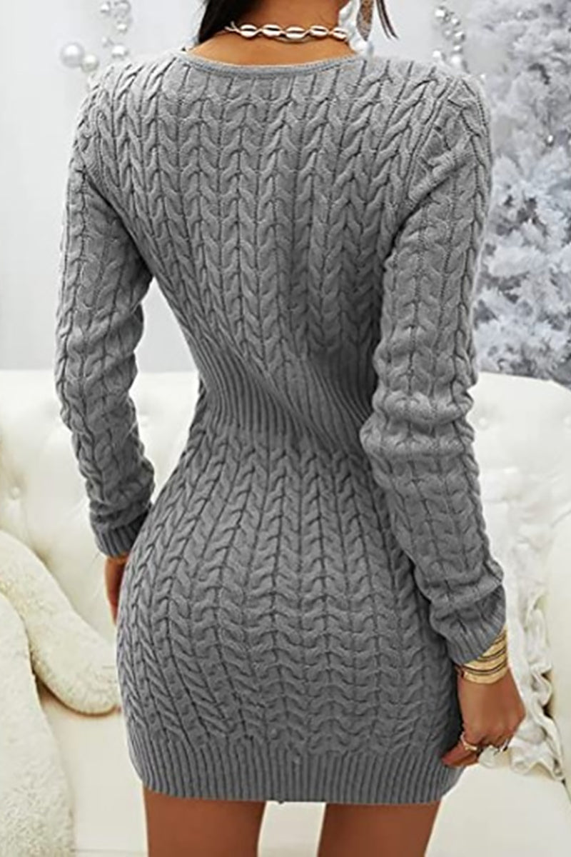 Vestido tipo suéter ajustado con cuello en V y cremallera