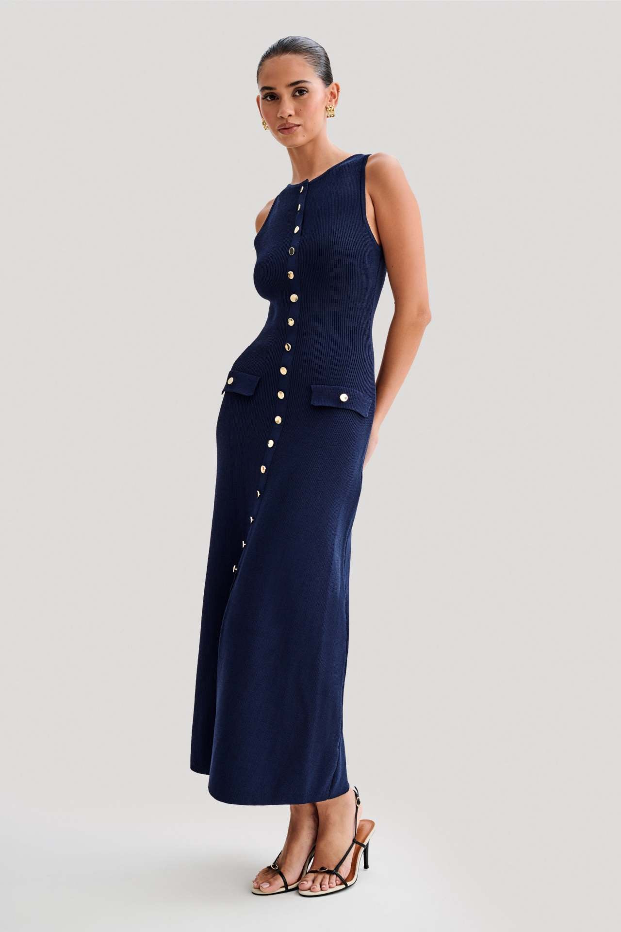Elaine – Geripptes Midikleid mit Knopfleiste und Bindeband