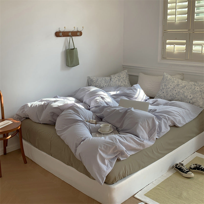 Minimalistisches Bettwäscheset mit Blumenmuster – Beige + Braun