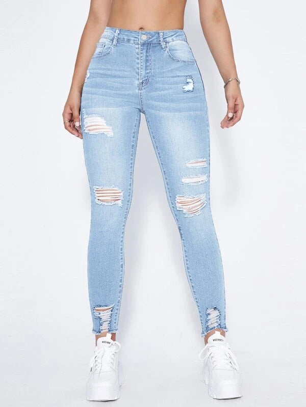„Something About You“-Knöcheljeans – Hellblaue Waschung