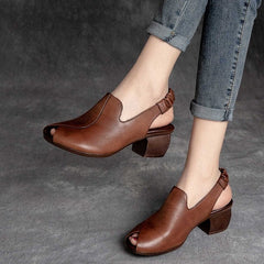 Tacones elásticos con punta abierta y tacón romano grueso para mujer