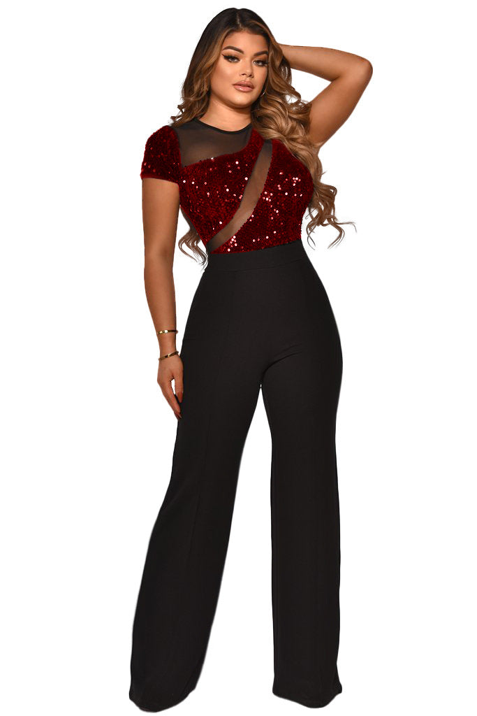 Kurzärmlige Jumpsuits mit Rundhalsausschnitt und hoher Taille