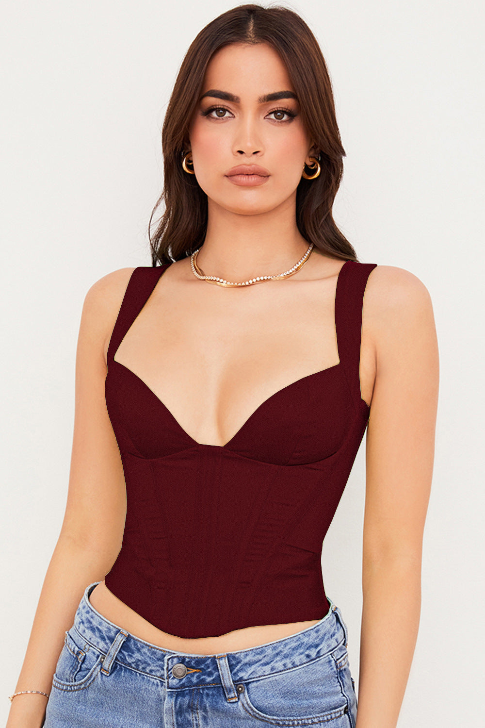Satin-Korsett-Tanktop mit Bindebändern und Herzausschnitt - Weiß