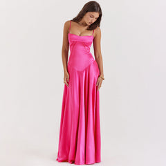Vestido largo negro con cordones Anabella - Rojo rosa