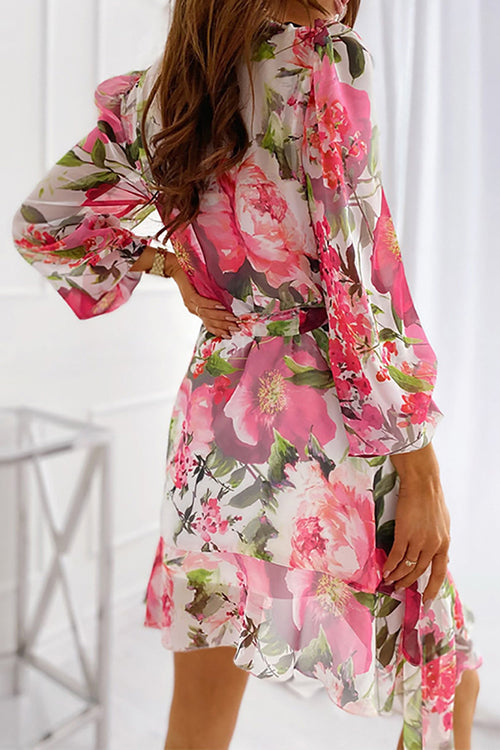 Minivestido de manga larga con estampado floral