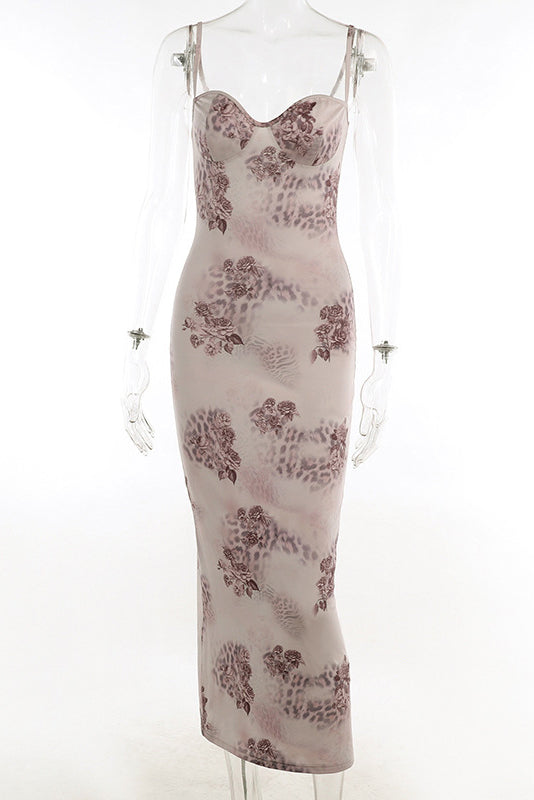 Ärmelloses Maxikleid mit Print und Spitze im Sweetheart-Stil - Blumen