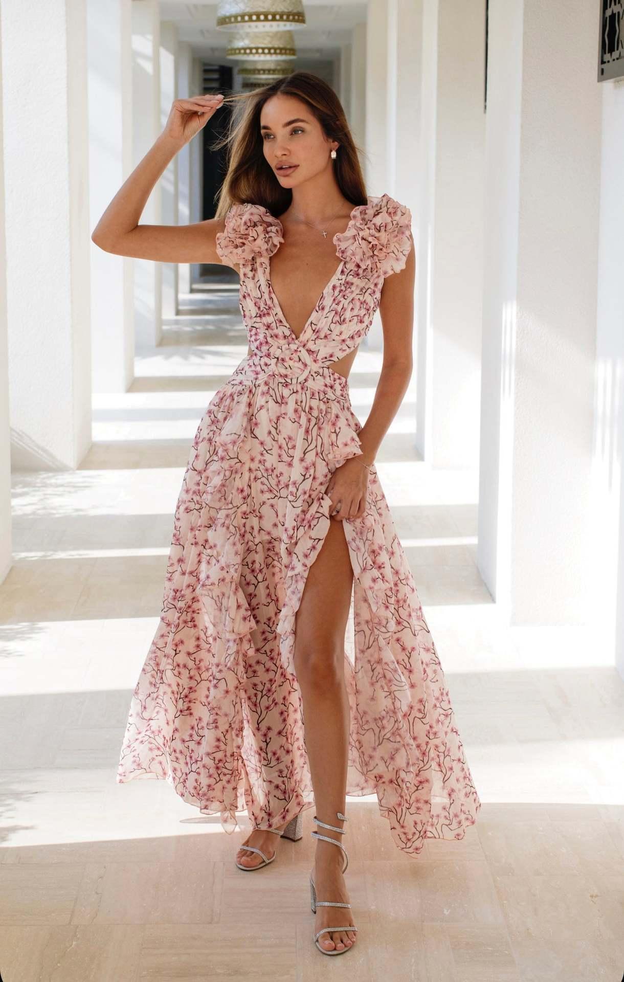 Zida Kleid mit Blumenmuster, Rüschen und Cutout