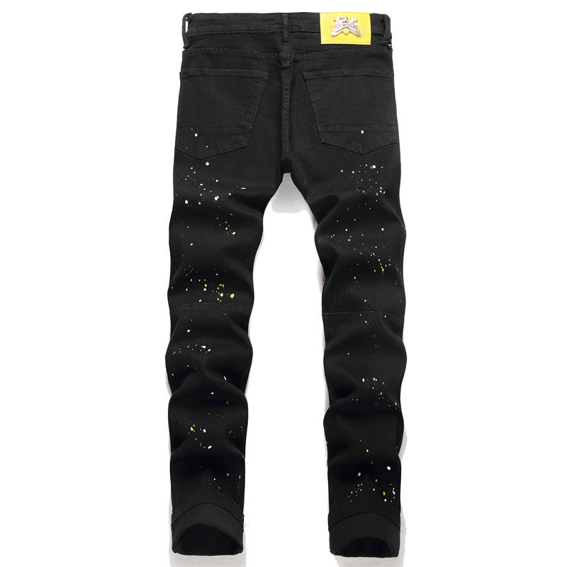 Schwarze Herrenjeans mit goldenem Aufdruck