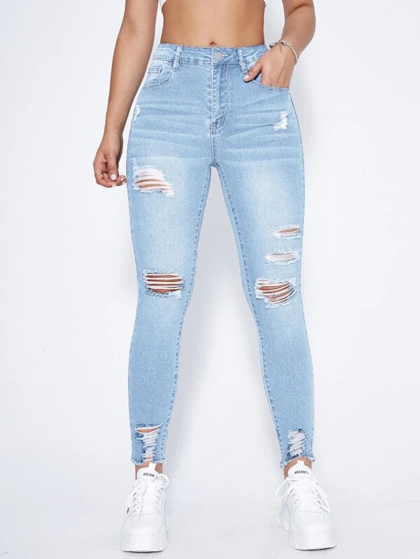 „Something About You“-Knöcheljeans – Hellblaue Waschung