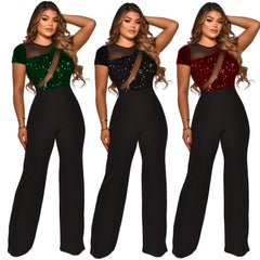 Kurzärmlige Jumpsuits mit Rundhalsausschnitt und hoher Taille