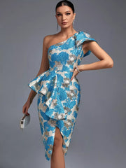 Ärmelloses, figurbetontes Midikleid mit One-Shoulder-Träger und Rüschen