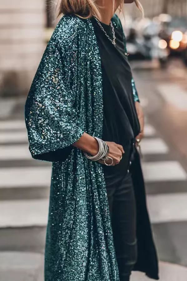 Party-Cardigan mit Pailletten und Dreiviertelärmeln