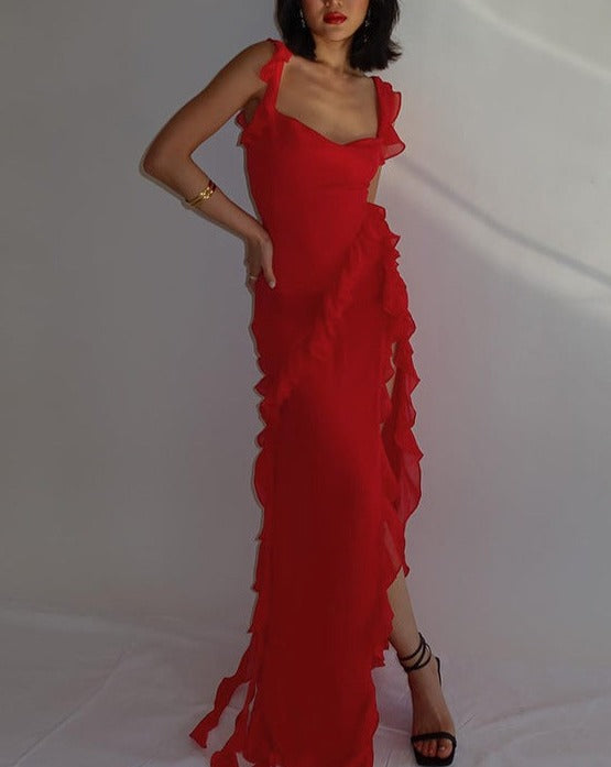 Romantisches, freizügiges Maxikleid mit Rüschen