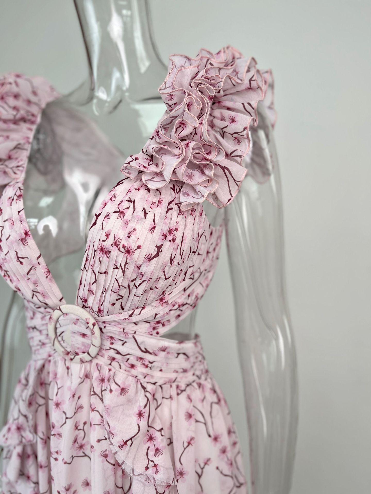 Zida Kleid mit Blumenmuster, Rüschen und Cutout