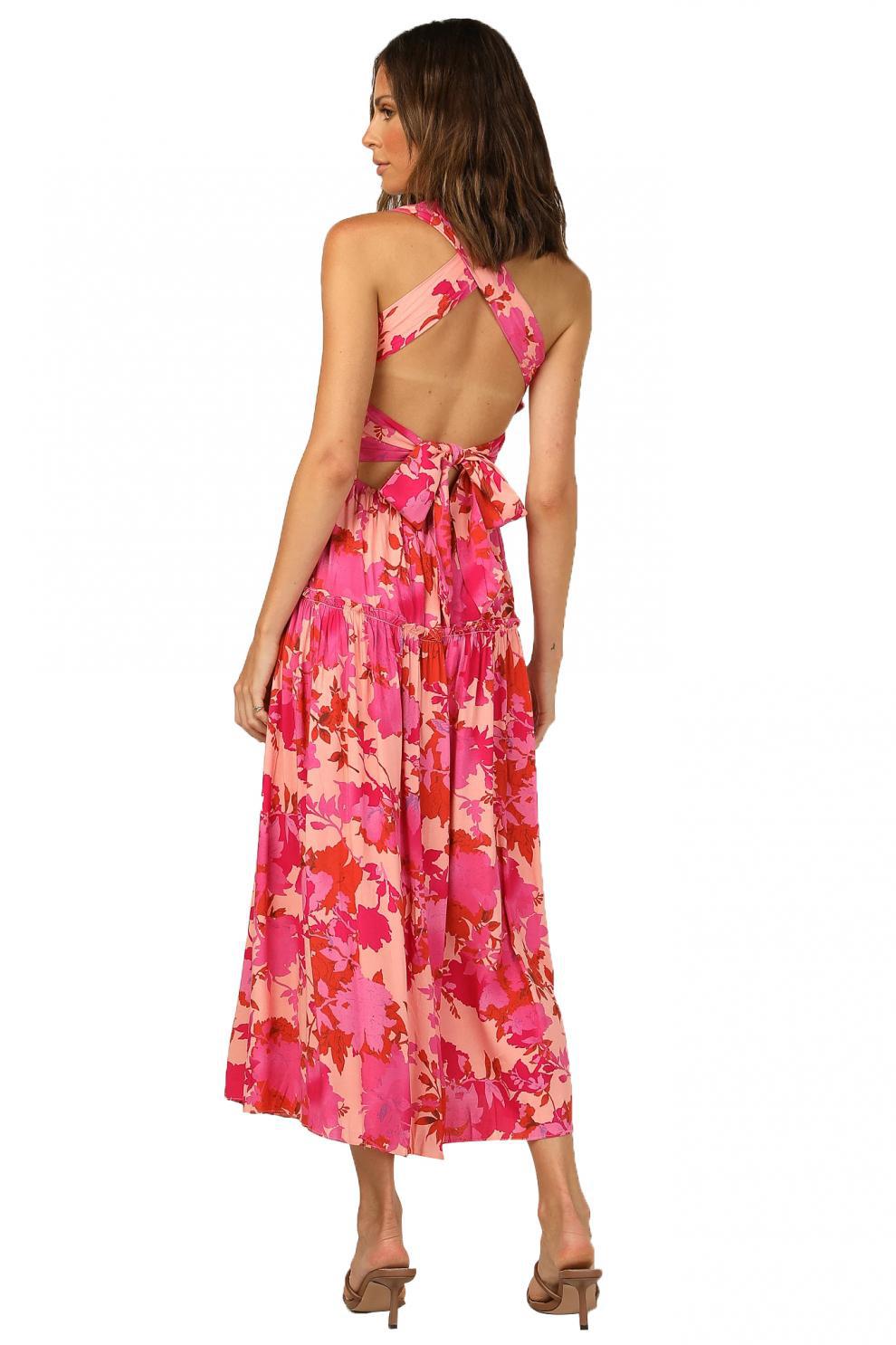 Edris Midikleid aus Baumwolle mit Blumenmuster - Korallenrosa