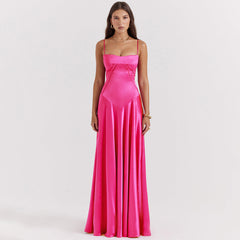 Vestido largo negro con cordones Anabella - Rojo rosa