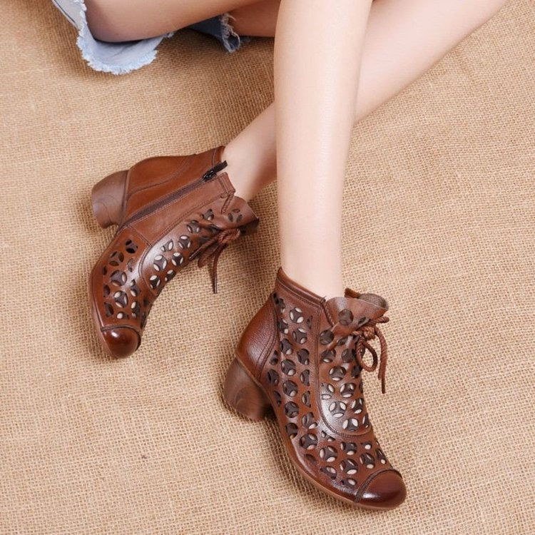 Tacones auténticos estilo étnico retro transpirables con agujeros en el tobillo