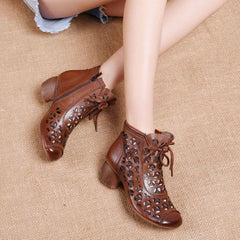 Tacones auténticos estilo étnico retro transpirables con agujeros en el tobillo
