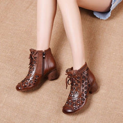 Tacones auténticos estilo étnico retro transpirables con agujeros en el tobillo