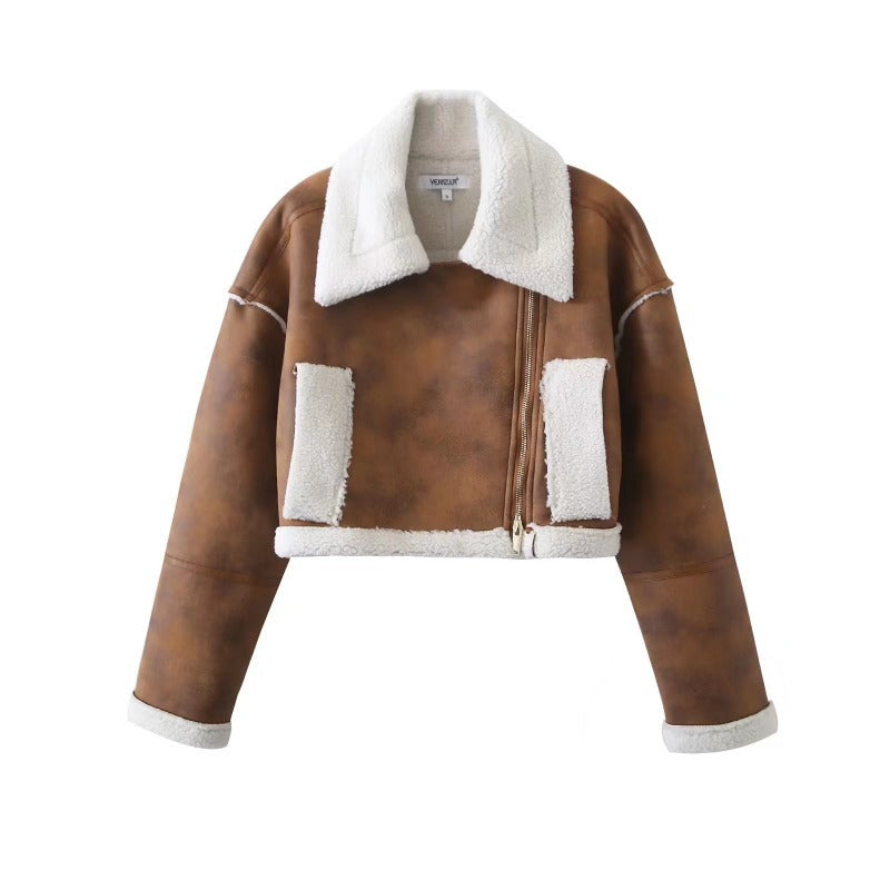 Shona Sherpa-Jacke aus Kunstleder mit Taschen - Braun