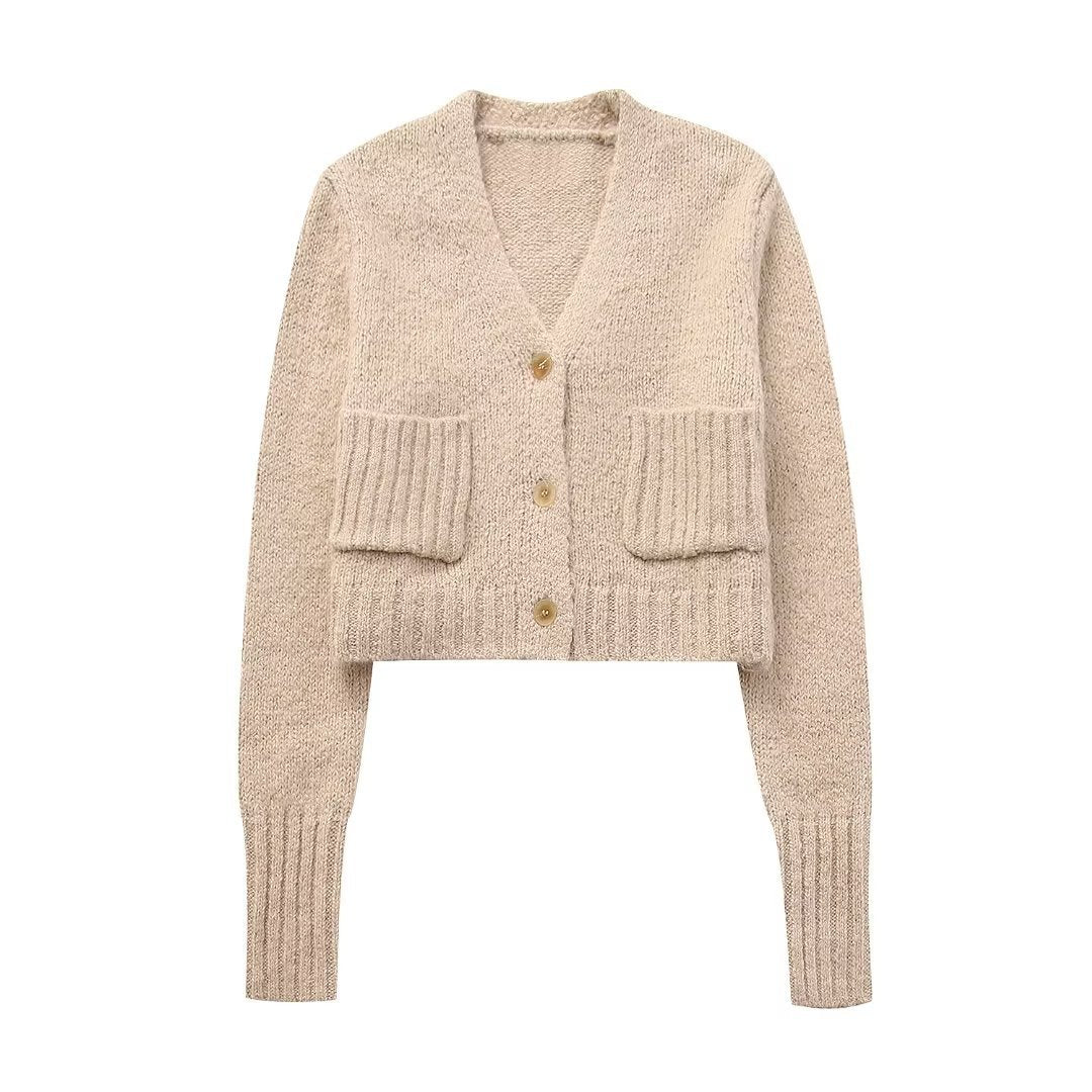 Stone – Kurzer Cardigan aus Baumwollmischung mit Taschen - Anthrazit