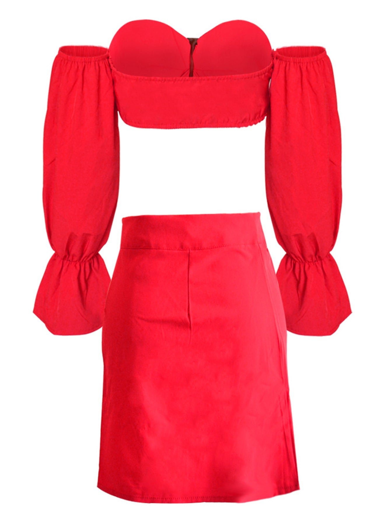 Off Shoulder Lantern Sleeve Crop Top & Skirt Set Sai Feel