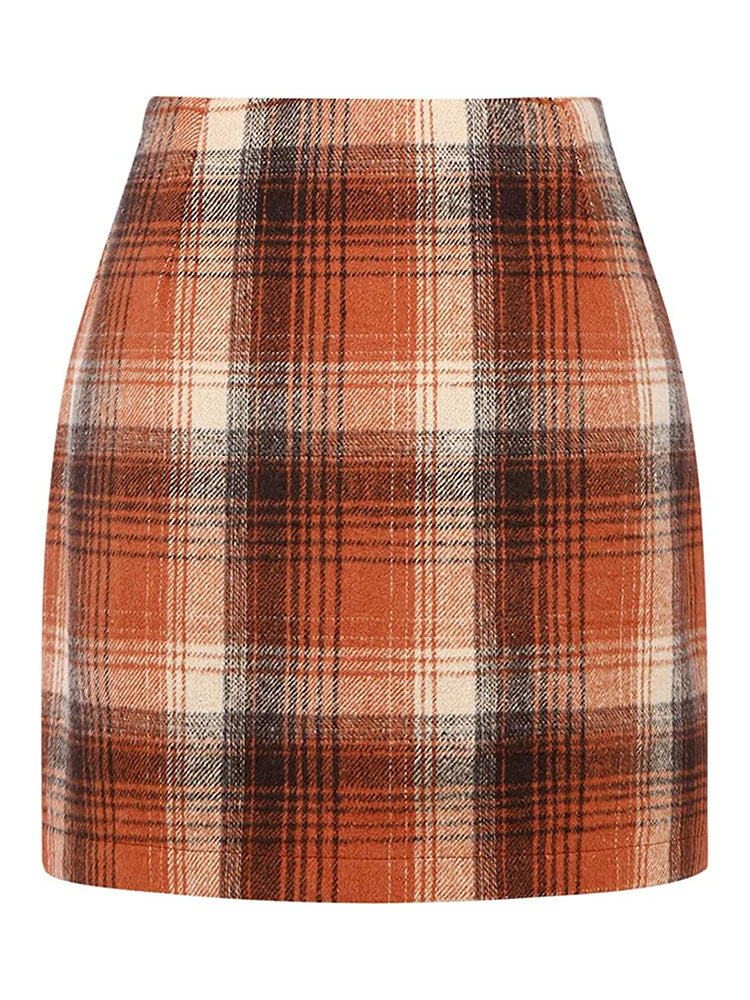 High Waist Plaid Print Midi Skirts