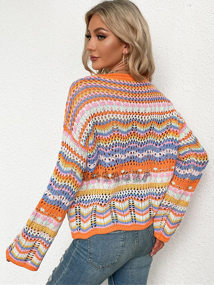 Mehrfarbig gestreifter Patchwork-Pullover