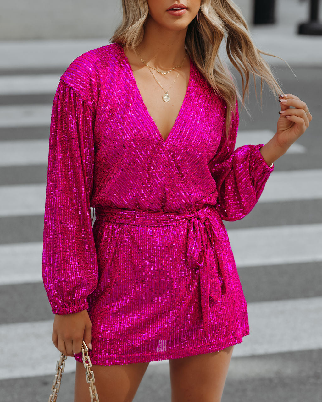 Overnight Sequin Drape Romper - Hot Pink Sai Feel