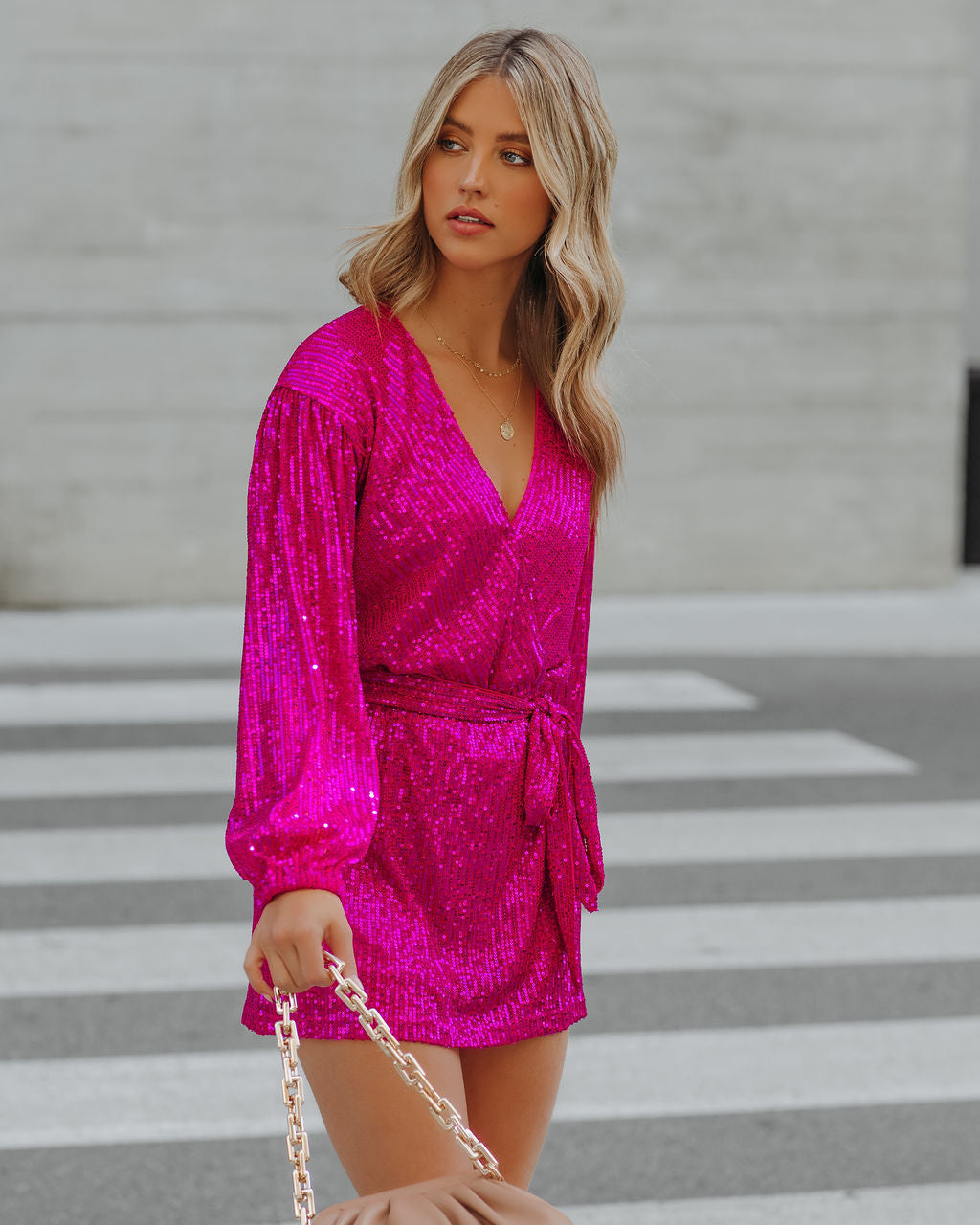 Overnight Sequin Drape Romper - Hot Pink Sai Feel