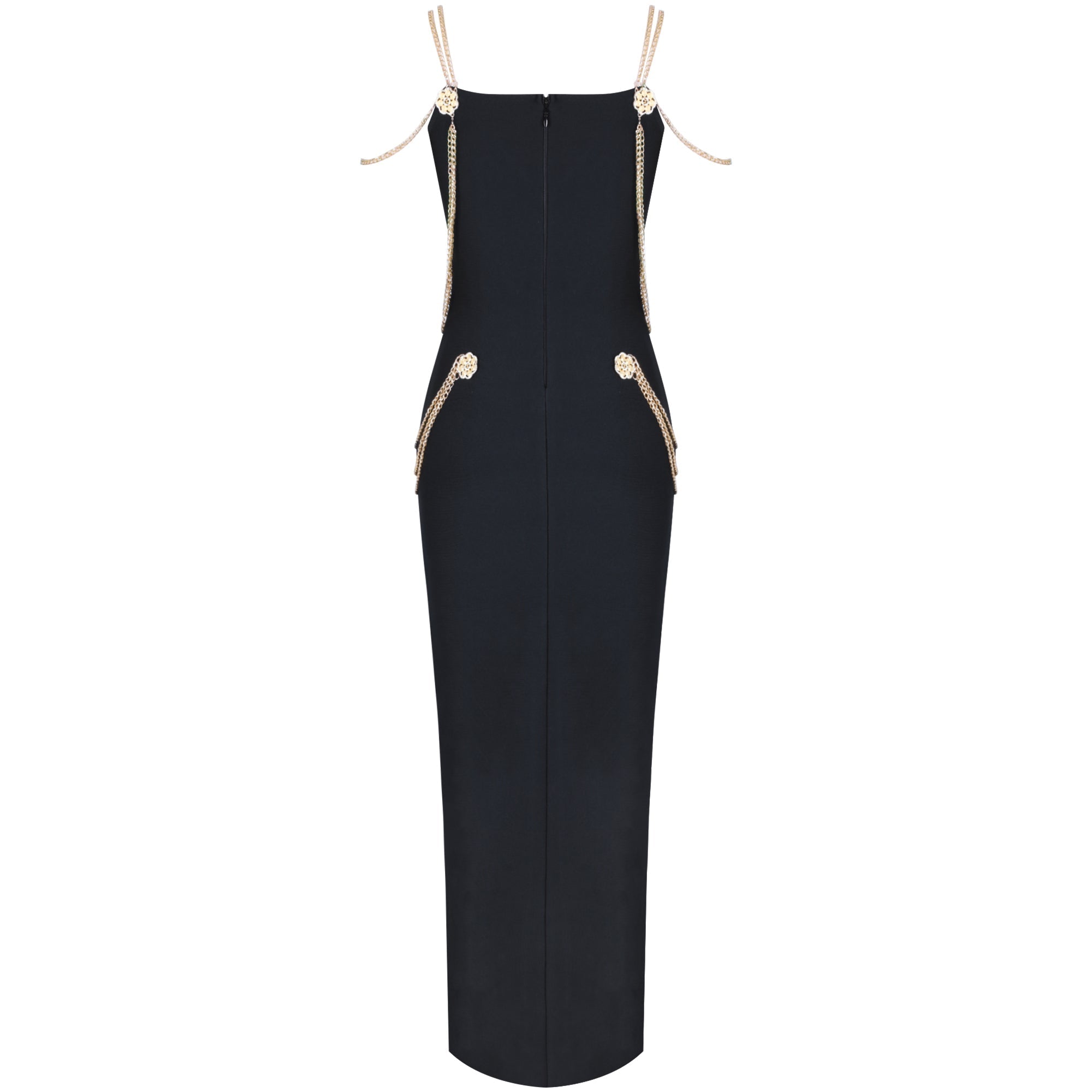 Maxi-Bandage-Kleid mit Zierschnalle und Kette aus Metall PP19349