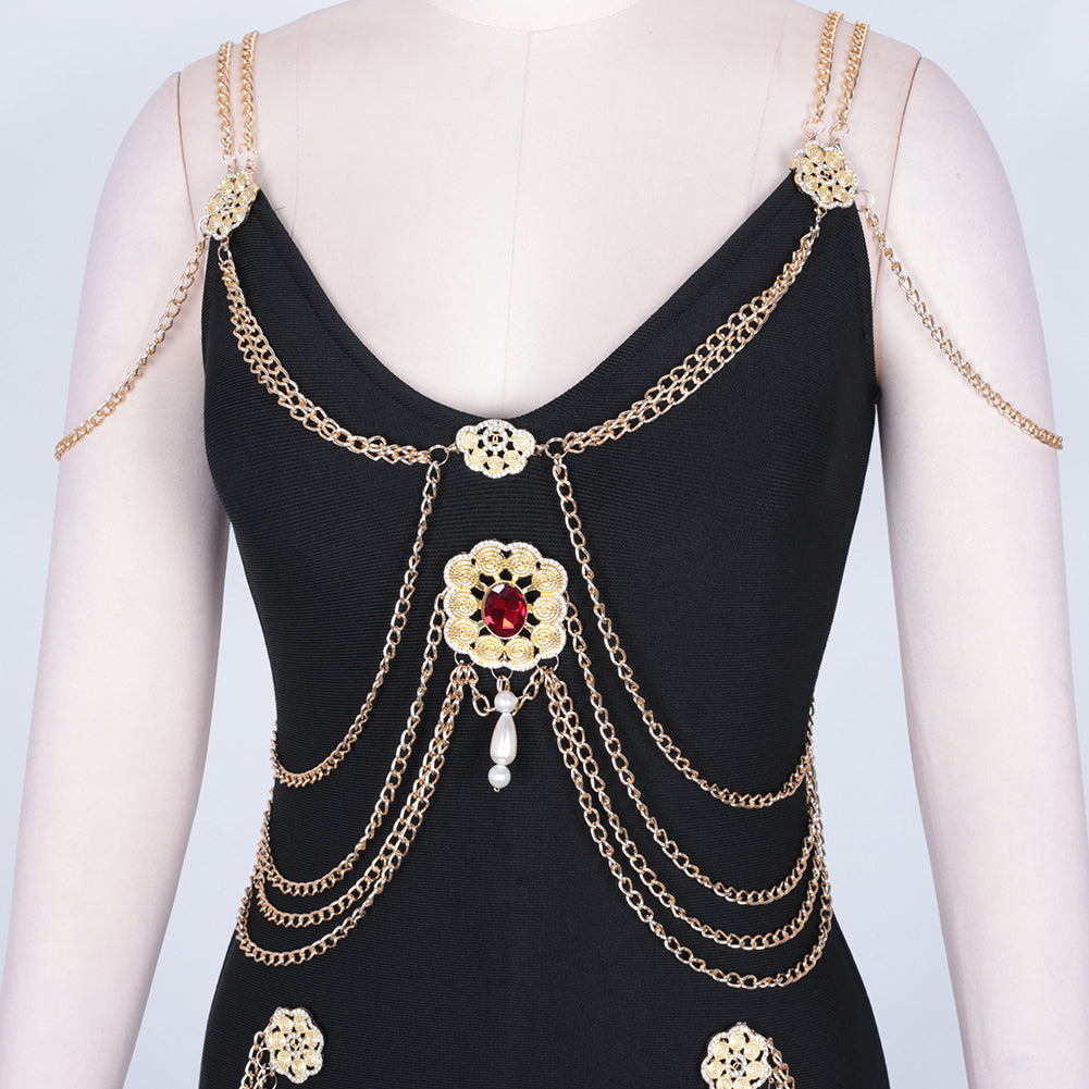 Maxi-Bandage-Kleid mit Zierschnalle und Kette aus Metall PP19349