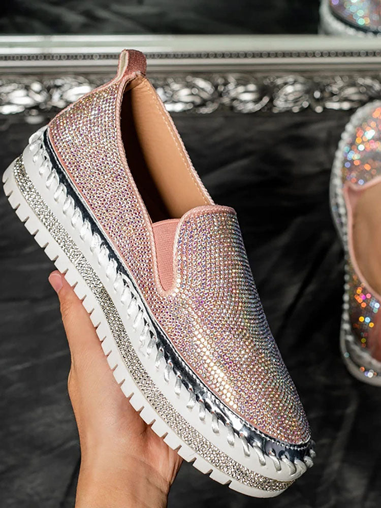 Zapatos sin cordones con plataforma y diamantes de imitación