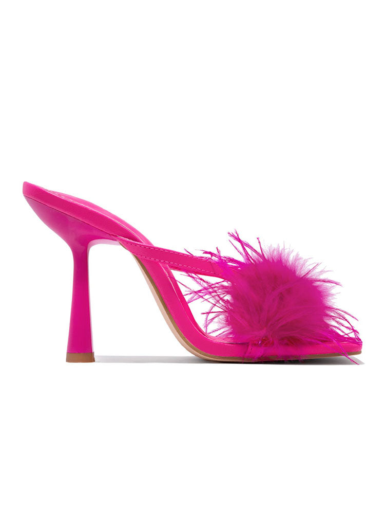 High Heel Pantoletten aus Federfell