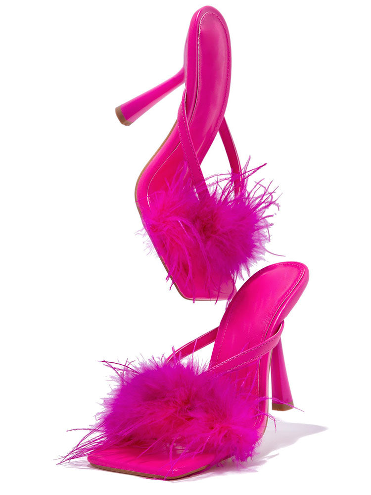 High Heel Pantoletten aus Federfell