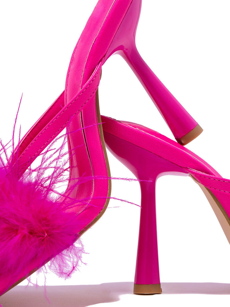 High Heel Pantoletten aus Federfell