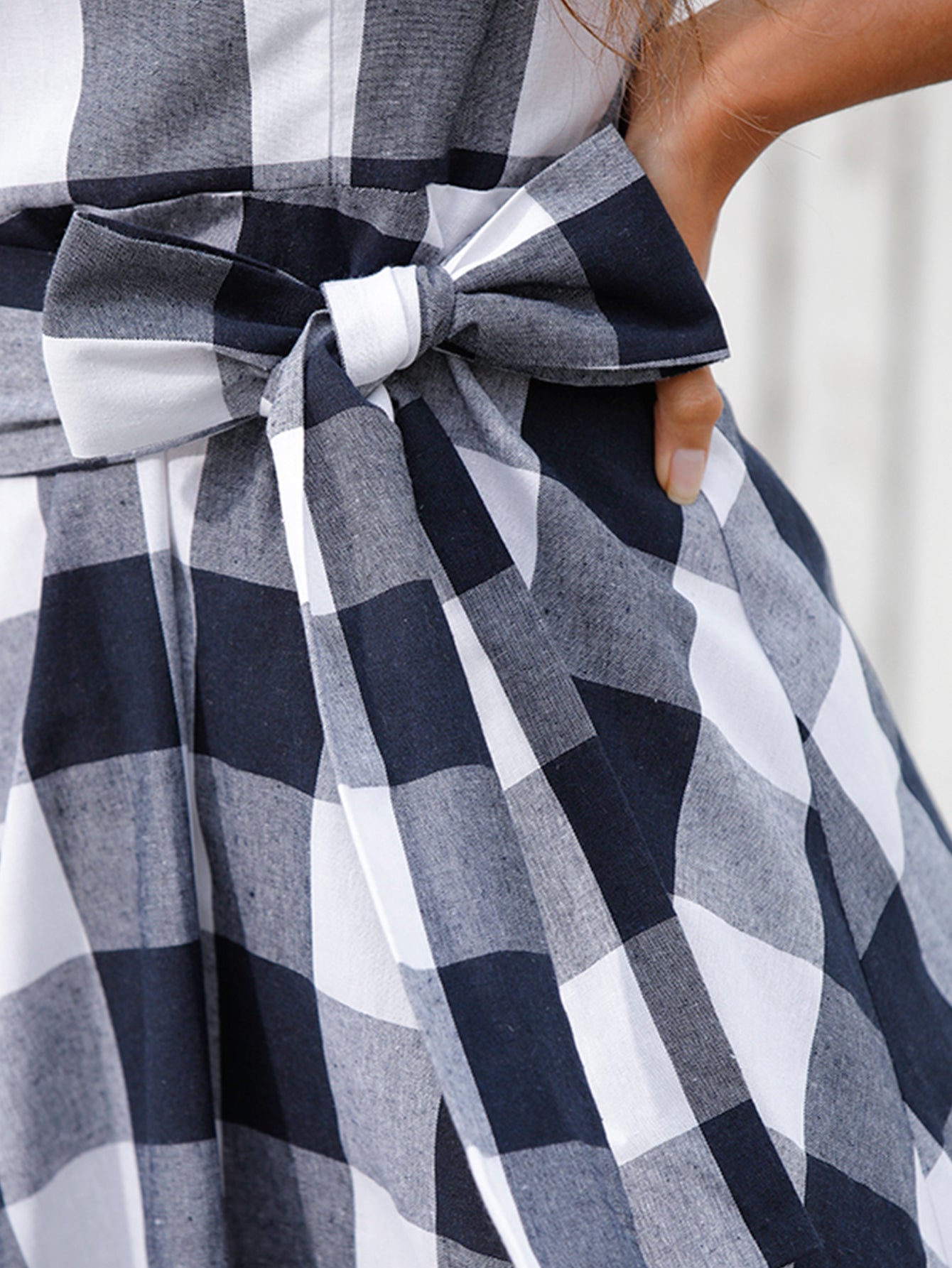 Plaid Zip Back Flare Dress with Waist Belt