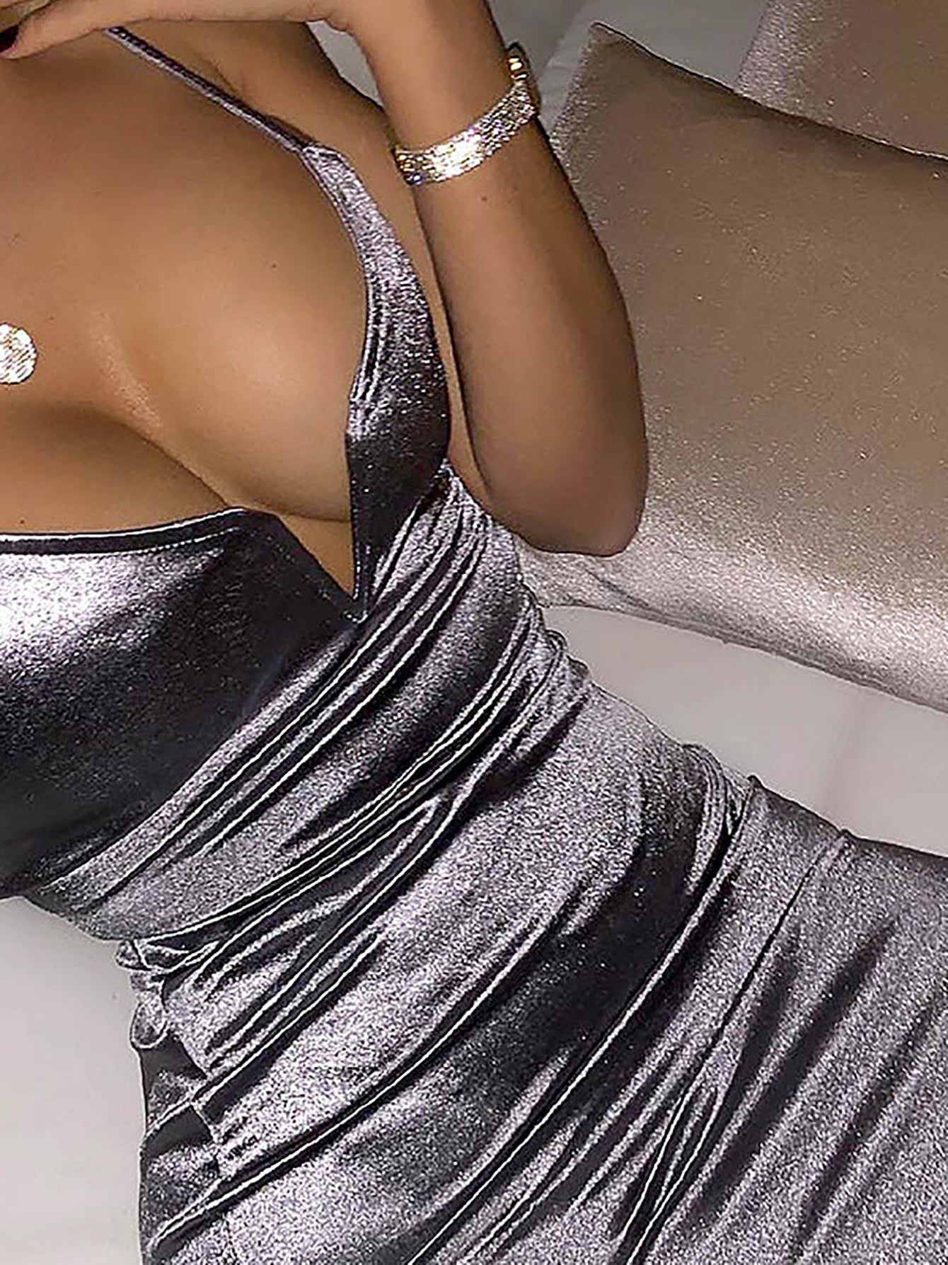 Plunging neckline low cut halter dress Sai Feel