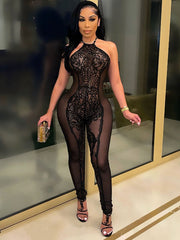 Plus Size Mesh Halter Jumpsuit Sai Feel