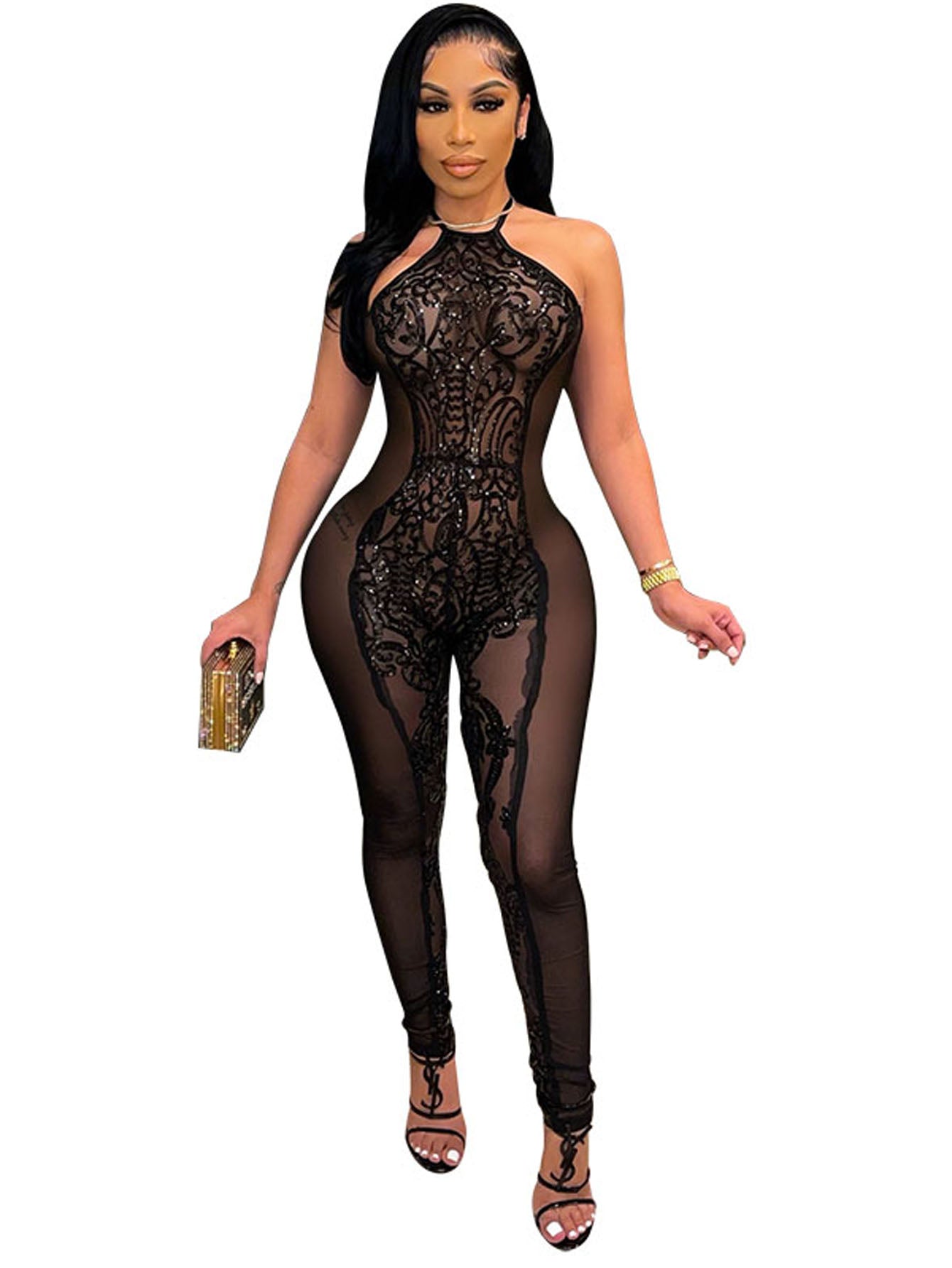 Plus Size Mesh Halter Jumpsuit Sai Feel