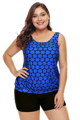 Plus Size Blue Black Polka Dot Tank Top and Short Swimsuit
