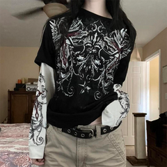 Langarm-T-Shirt mit Grafik im Punk-Patchwork-Stil