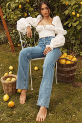 Kurzes Korsett-Top aus Popeline in Weiß