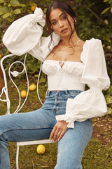 Kurzes Korsett-Top aus Popeline in Weiß