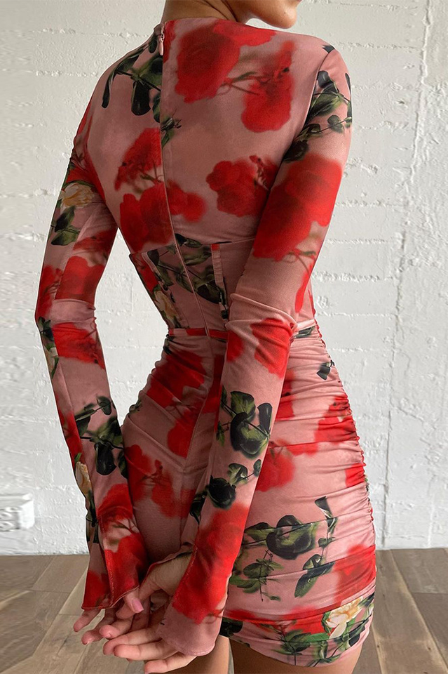 Korsett-Minikleid mit Rosenprint
