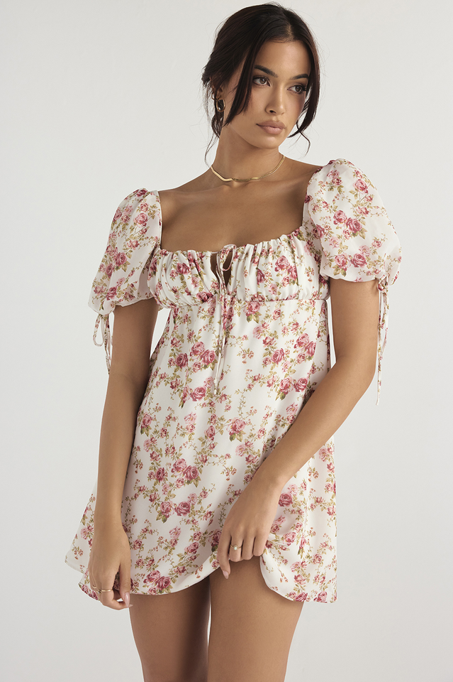 Minikleid aus Georgette mit Prinzessinnen-Print