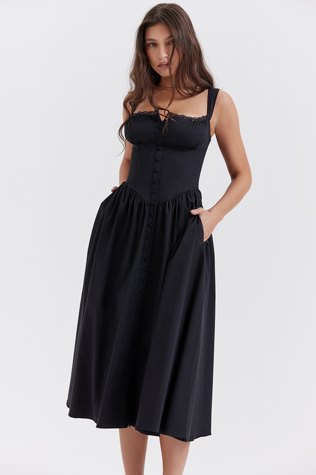 Schwarzes Midi-Sommerkleid Tatiana