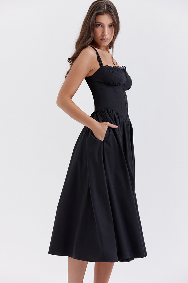 Schwarzes Midi-Sommerkleid Tatiana