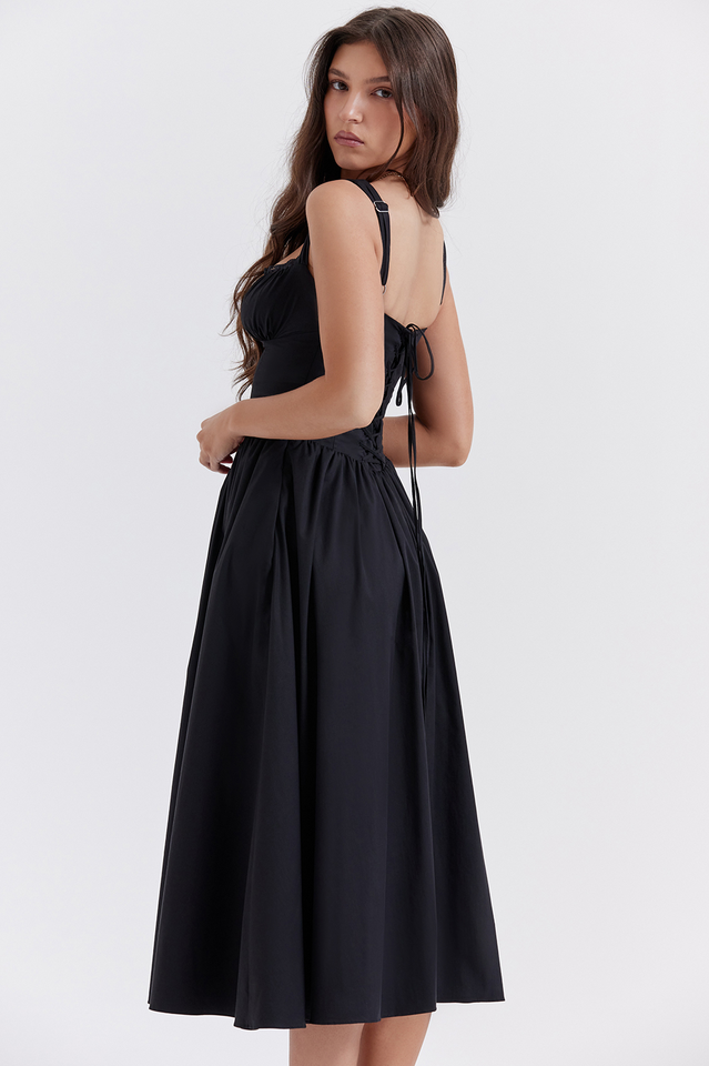 Schwarzes Midi-Sommerkleid Tatiana